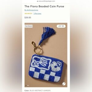 Anthropologie Brand Fiona Blue Beaded Coin Purse